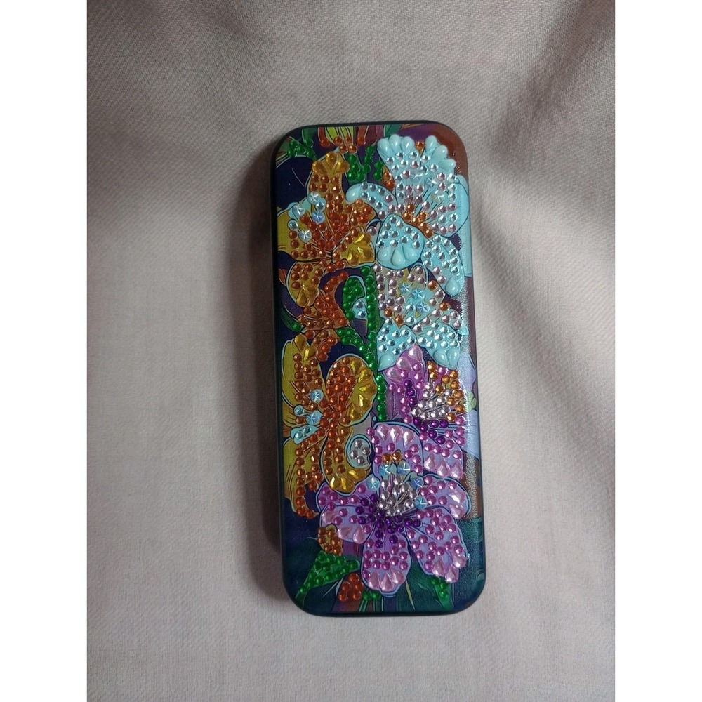 Handmade Diamond Painting Eyeglass Case Floral Rhinestone Glasses Holder